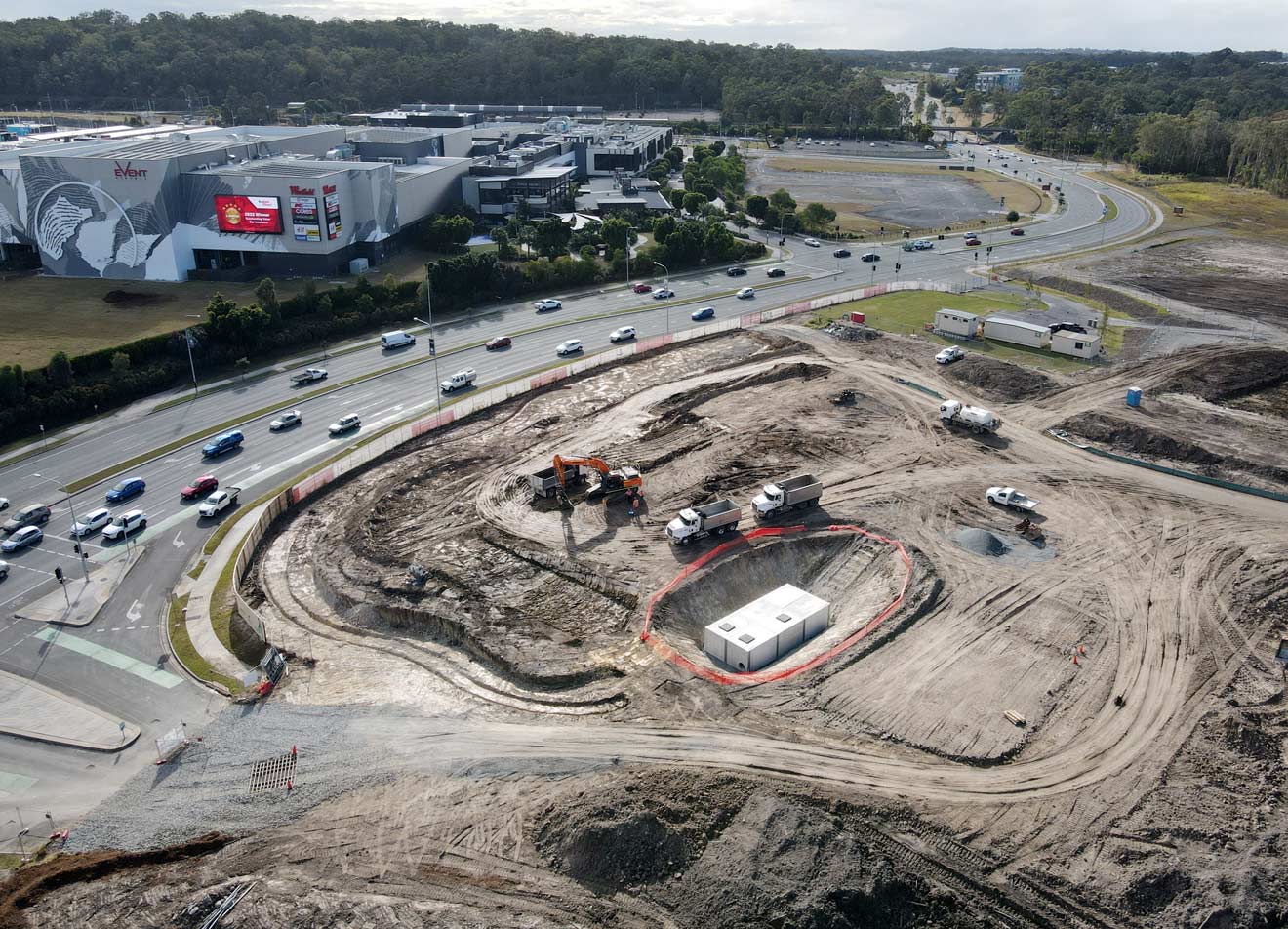 Drone shot of coomera town centre south under construction